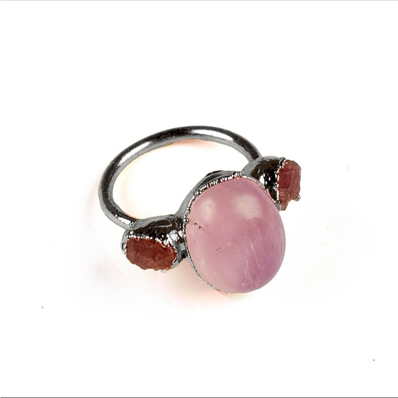 Jewelry - Rose Quartz Ring. Black Polish. Handmade. Witchy. Gothic. Statement Ring.